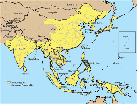 Japanische Enzephalitis Gebiete